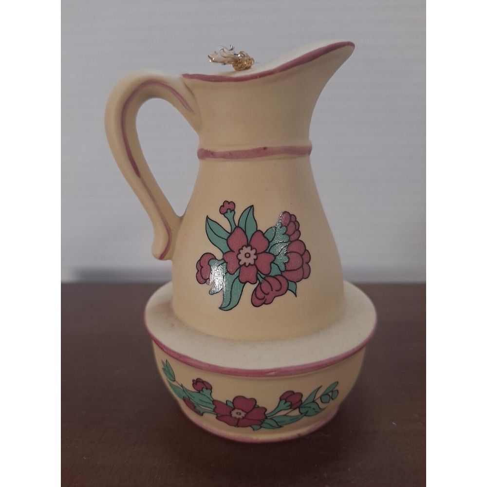 Jasco Country Kitchen Bisque Porcelain Pitcher Bell Floral Decoration 3.5"